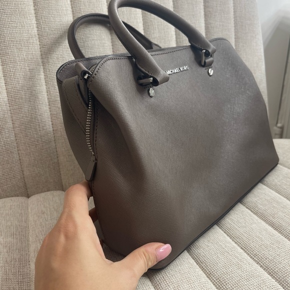 Michael Kors Slate Gray Leather Satchel Bag | MK - Picture 2 of 9